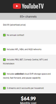 youtube tv cost