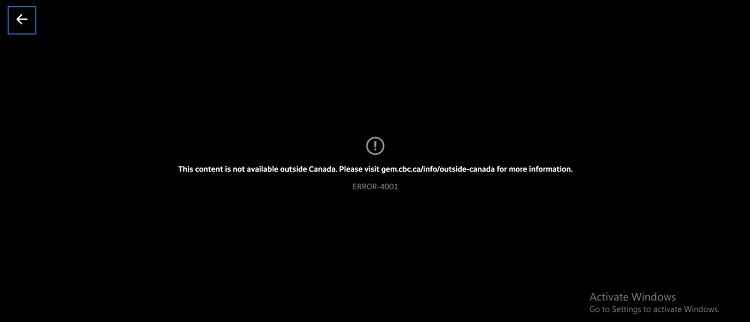 CBC Gem Error Message