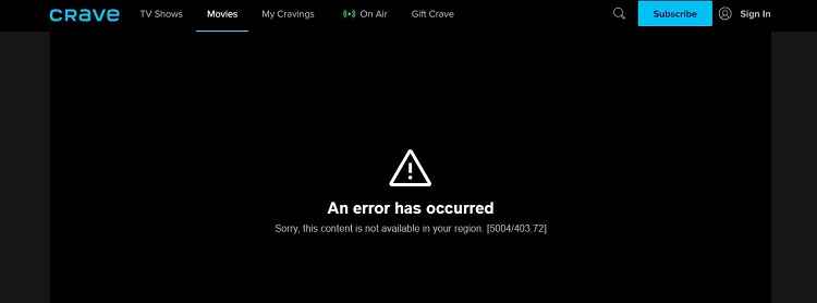 Crave TV error message
